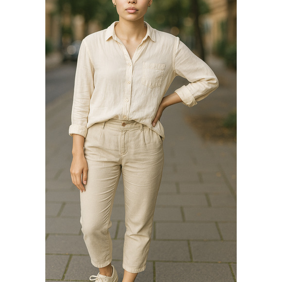 Garnet Hill Tops - Garnet Hill Linen Button Up Pocket Shirt Light Pink Sheer Long Sleeve Size 12